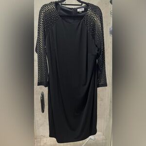 Plus Size Calvin Klein Black Cocktail Dress with Gold-Studded Accents - Size 18W